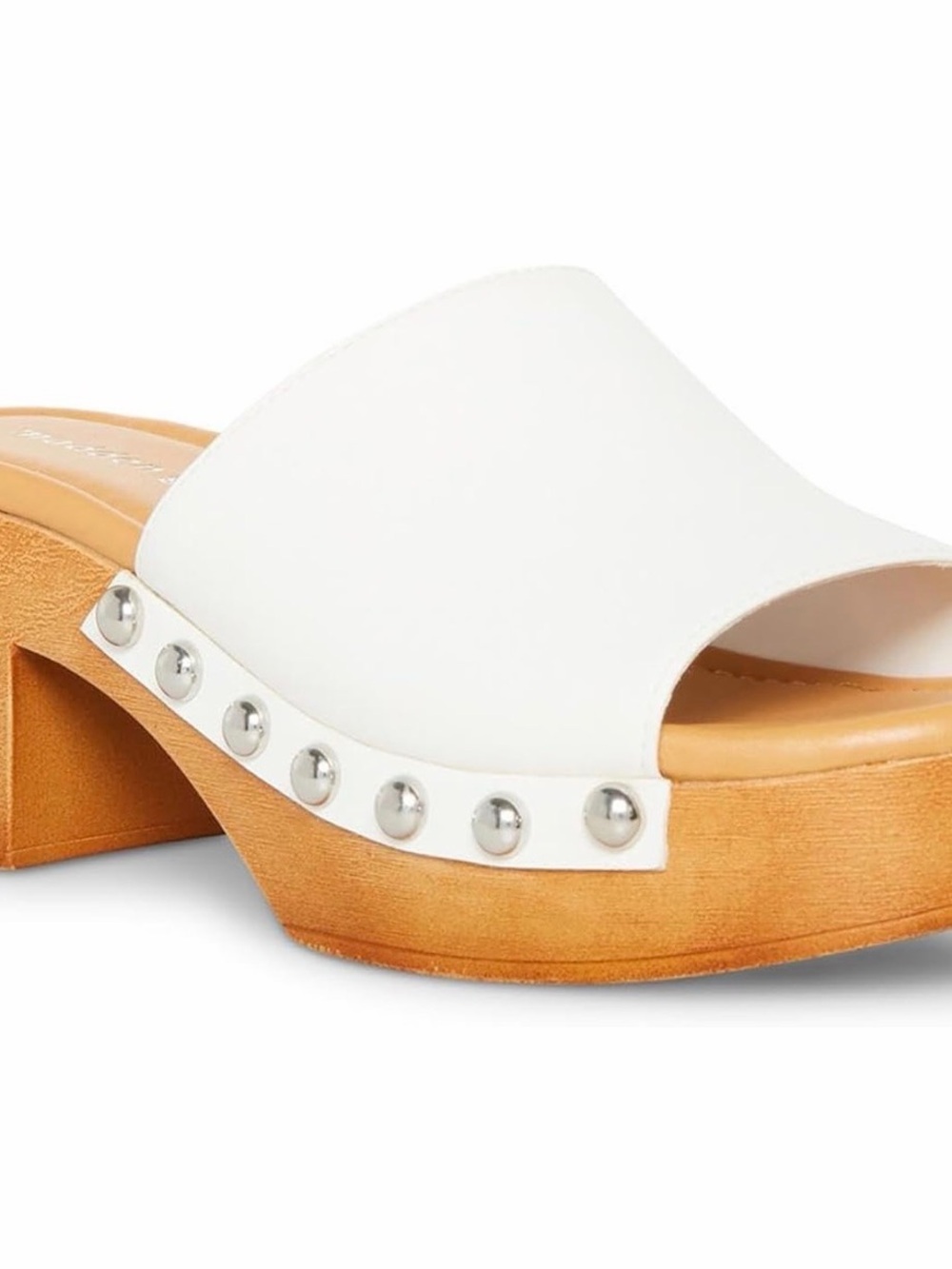 Madden Girl White Studded Wood-Platform Mule
